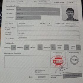 Chứng chỉ IELTS của Thầy Trí Phạm - Giảg viên Acamedic English