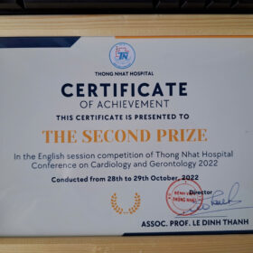 Đạt giải nhì trong báo cáo khoa học bằng tiếng Anh trong hội nghị Tim mạch và lão hóa 2022 tại Bệnh viện Thống Nhất